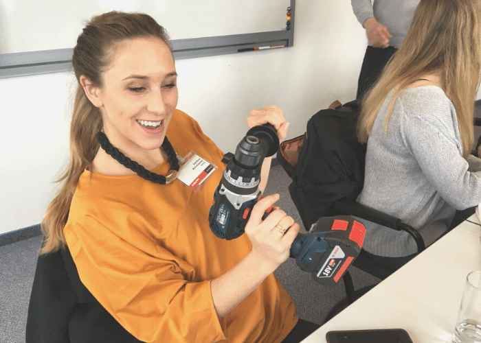 Courtney McConnochie with drill